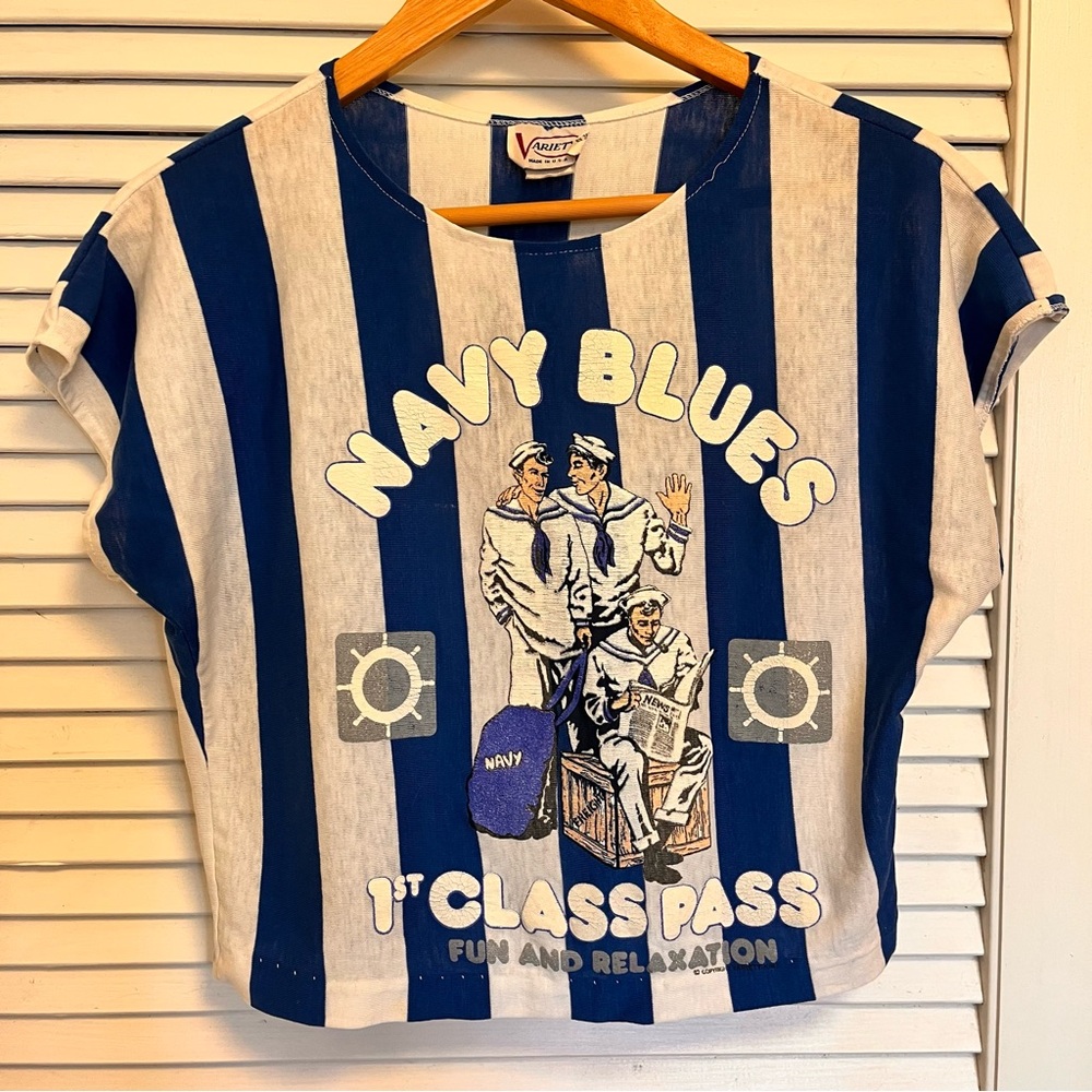 Navy Blues Striped Crop Top - Navy & White,  Vintage Navy Sailor